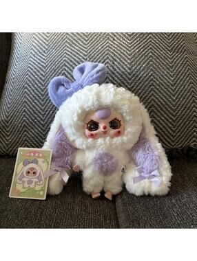 bb3 white and purple bunny plush pendant